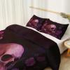 Dark 3 Piece Duvet Cover Set, 1 Printed Zipper Closure Duvet Cover with 2 Pillow Shams, Ultra Soft Brushed Microfiber Queen with Fantasy Flowers Skull view 3