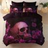 Dark 3 Piece Duvet Cover Set, 1 Printed Zipper Closure Duvet Cover with 2 Pillow Shams, Ultra Soft Brushed Microfiber Queen with Fantasy Flowers Skull view 4