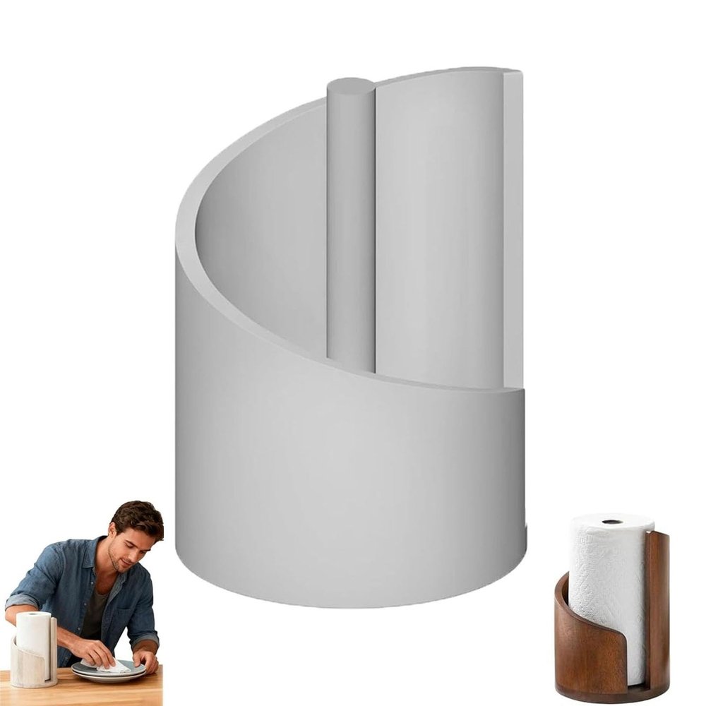 Mountain Paper Towel, Woods Paper Towel Holder Countertop, Weighted Non-Slip Base Round Base and Iron Holder, Effortless One-Hand Tearing for Kitchen Dining Table Home Decor(White)