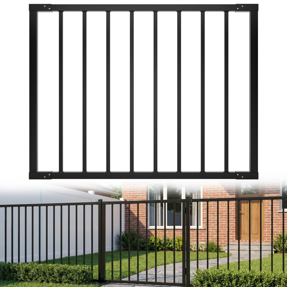 Deck Fence Gate Outdoor 36" Hx48 W Heavy Duty Steel Anti-Rust Door with Customizable Width, Metal Gate for Residential, Yard, Patio(No Hinge)