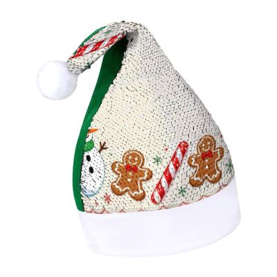 BWQMNT Christmas Hat Snowman Gingerbread Border Xmas Hat White Plush Santa Hats for Adults for New Year Party