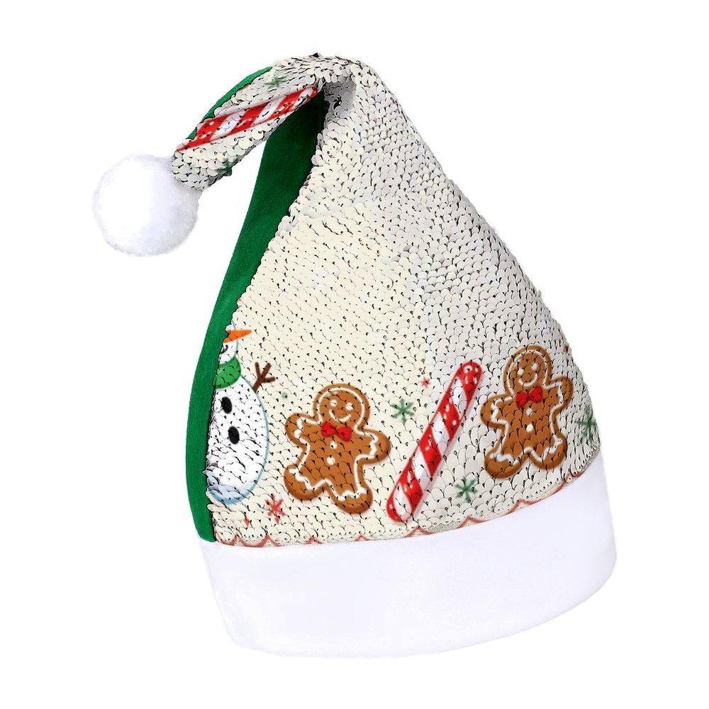 BWQMNT Christmas Hat Snowman Gingerbread Border Xmas Hat White Plush Santa Hats for Adults for New Year Party