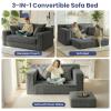 3-in-1 Convertible Sofa Bed: Boneless Loveseat Sleeper & Folding Couch Bed with 4 Pillows & Detachable Cushion, Furry Futon Couch for Bedroom, Apartment, Office and Living Room, No Assembly, Grey view 3