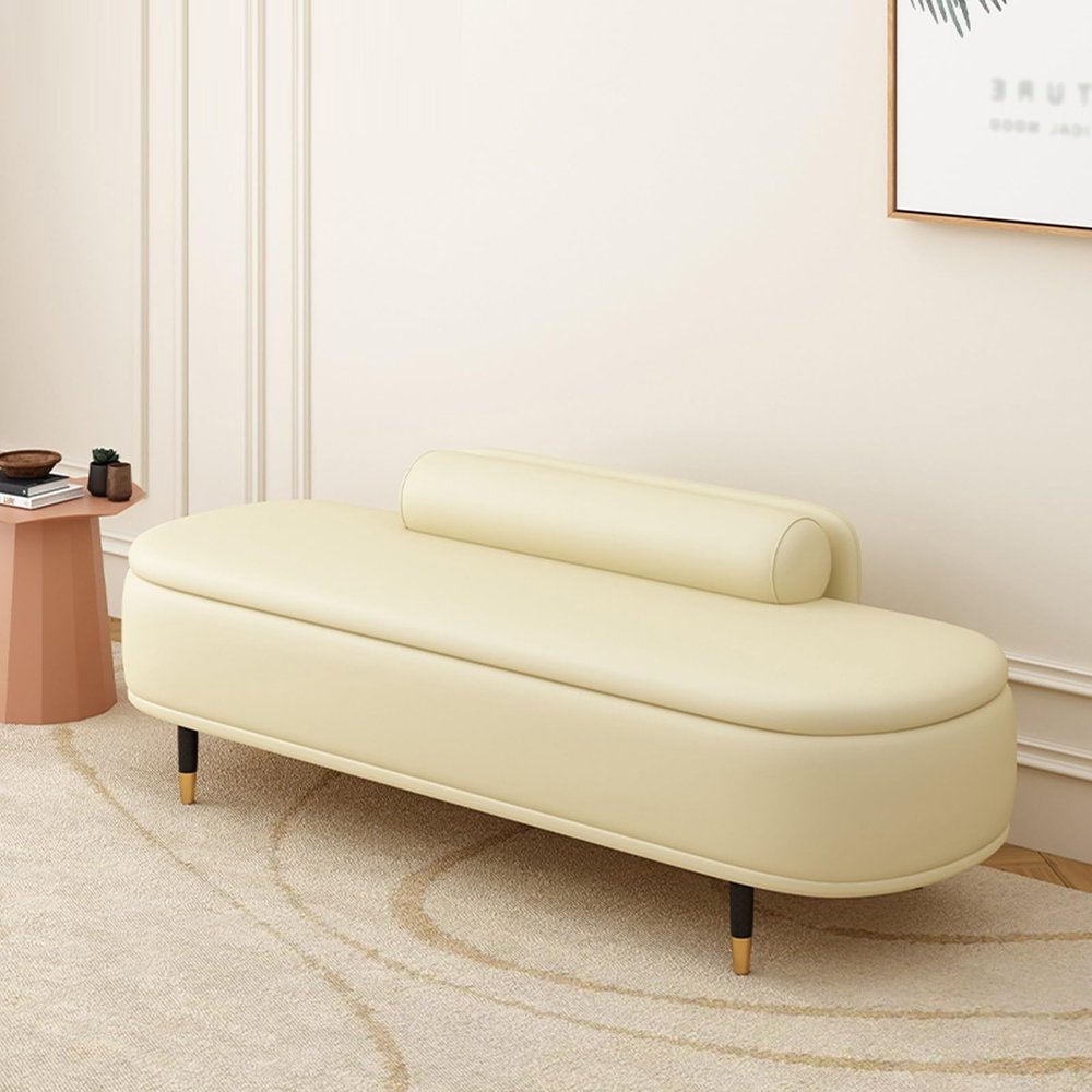 TUPAFJU Entryway Leather Storage Ottoman with backrest,Storage Ottoman Footstool,Storage Benchfor Living RoomBedroomend of Bed(Beige,120cm/47in)