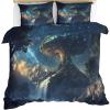 GKPLY Fantasy Comforter Cover, Mushrooms Duvet Cover Set, Mysterious Blue Bedding & Home Decor, Zipper & Ties, Reversible Print Comforter Set & 2 Pillow Cases, California King view 1