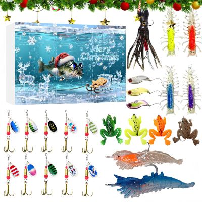 - 24 Days Christmas Countdown, Lure Tackle Kit, Dad Boyfriend Teens Gift, Men Fisherman Stream Lake, River Trout Bass Gear, Freshwater Saltwater Set