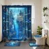 4 Piece Underwater Shower Curtain Set with Non-Slip Rugs, Toilet Lid Cover, Bath Mat Fantasy Ocean City Coral Reef Window View Bathroom Decor with 12 Hooks, 72 x 72 Inch view 1