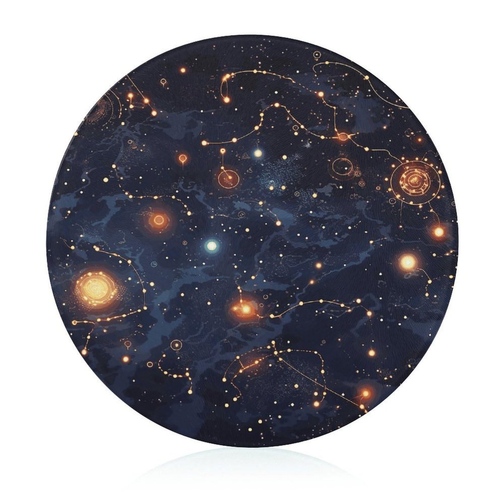 Star Constellation Map Glass Cutting Board Lasting Non-Scratch 7.9 Inch Round Tempered Glass Decorative Printed Chopping Boards For Kitchen Countertop