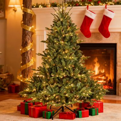LAMPHOME 4FT Pre-Lit PE/PVC Tree - 150 UL Lights, 673 Tips, 3-Part Hinged, Metal Stand for Holiday Decor
