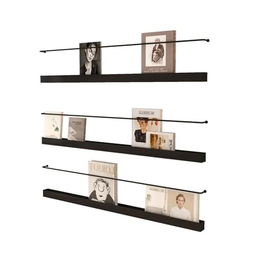 Black Metal Magazine & Brochure Holder - Stylish 80-150cm Hanging Bookshelf for Office, Home & Literature Storage - Mail & Letter Organizer, 2-Pack (150cm/59in)