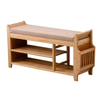 Farmhouse Shoe Bench, 2-Tier Storage with Padded Seat for Entryways, Bedrooms & Bathrooms