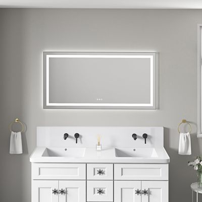 55 x 28 Inch LED Bathroom Mirror with Anti-Fog, 3 Color Temperatures, Stepless Dimming, Aluminum Frame Wall Mounted Vanity Mirror for Makeup, Shaving