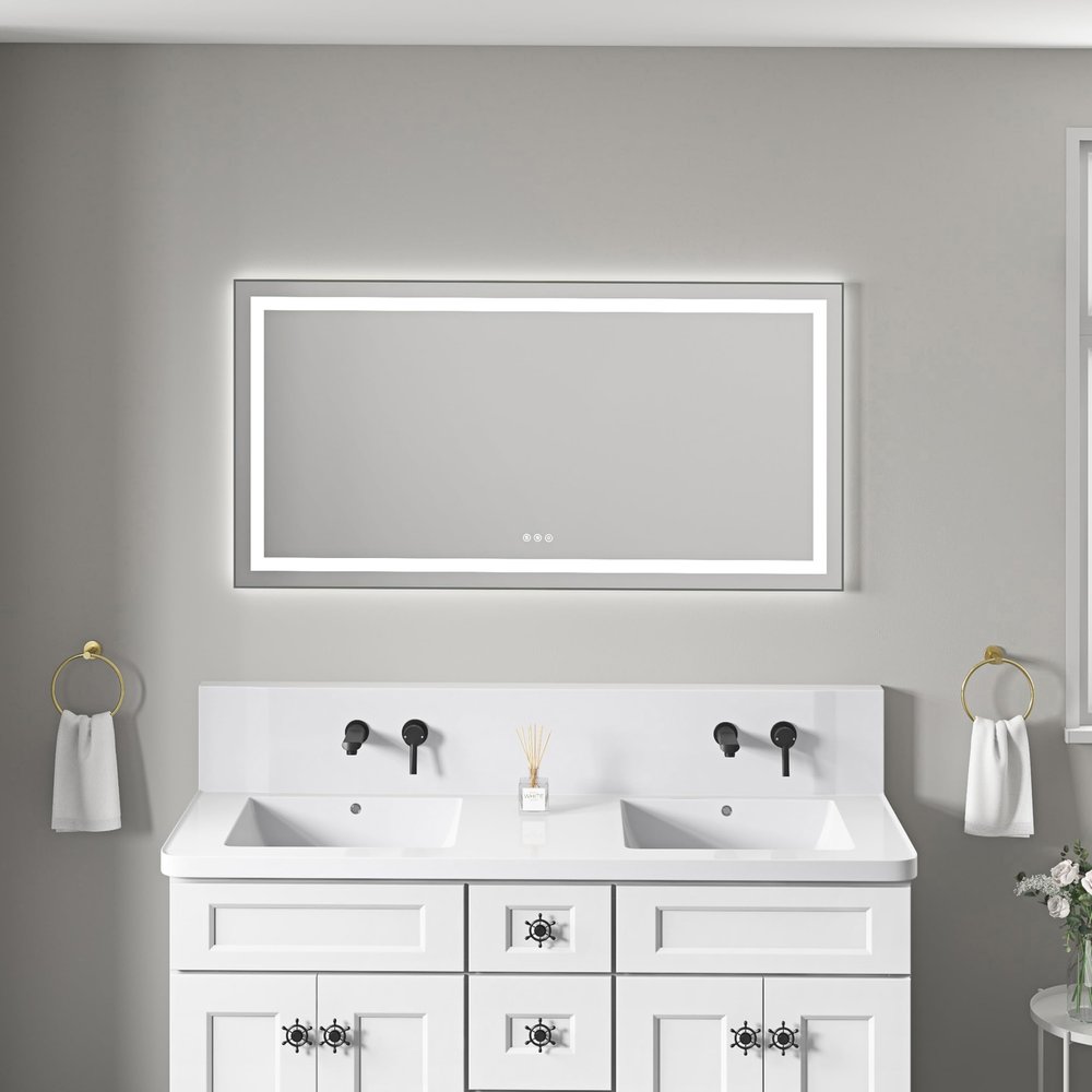 55 x 28 Inch LED Bathroom Mirror with Anti-Fog, 3 Color Temperatures, Stepless Dimming, Aluminum Frame Wall Mounted Vanity Mirror for Makeup, Shaving