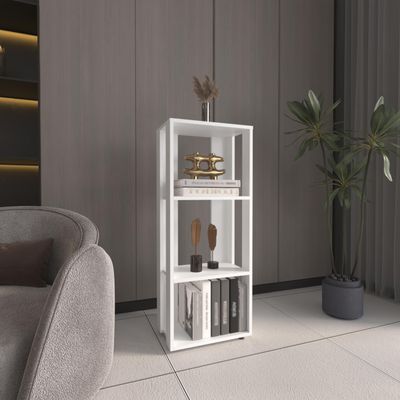 SUHYNIN 39" Modern 4-Tier Freestanding Storage Cabinet, Accent Storage Cabinet with Easy Assembly, Utility Cabinet with 3 Shelves for Small Spaces, White