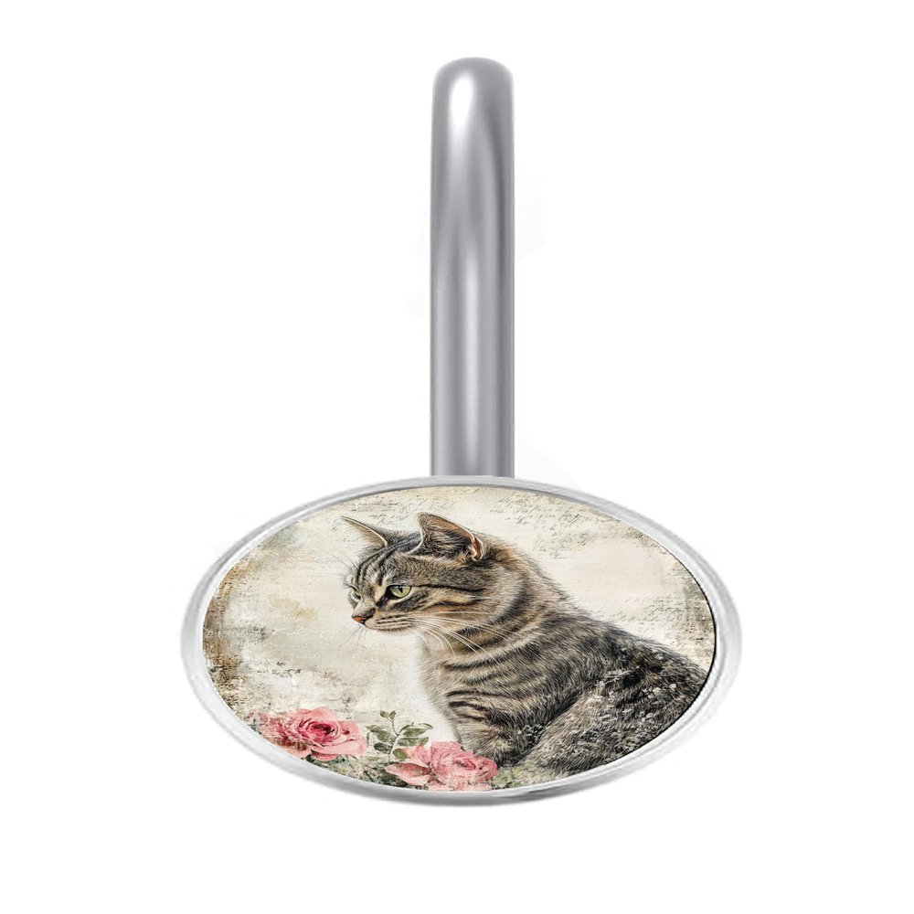Set of 12 Shabby Tabby Rose Cat Heavy Duty Stylish Shower Curtain Hooks