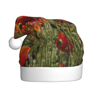 LIXLZH Poppy Flowers Print Christmas Hat For Adults Party Festive Xmas New Year Costume Accessory Holiday