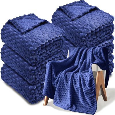 6 Pcs Flannel Throw Blanket Bulk 50 x 60 Inch - 240 GSM Turtle Velvet Jacquard Decorative Blankets Soft Lightweight Bed Throw for Sofa Pet Bed Party Outdoor Wedding Ideas (6, Blue)