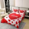 Manfei Happy Valentine's Day Kids Duvet Cover Set Queen Size 100% Cotton,Romantic Love Heart Flowers Room Decor,Modern Fashion Chic Quilt Cover,White Red,2 Pillowcases(No Filler) view 1