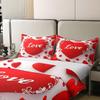 Manfei Happy Valentine's Day Kids Duvet Cover Set Queen Size 100% Cotton,Romantic Love Heart Flowers Room Decor,Modern Fashion Chic Quilt Cover,White Red,2 Pillowcases(No Filler) view 4