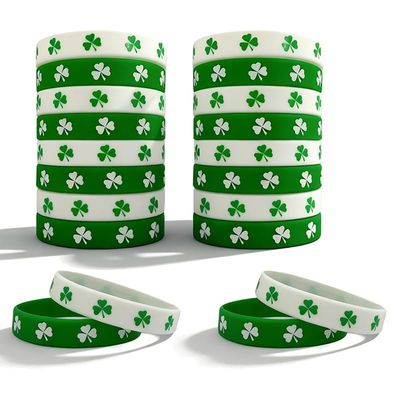 FGSS St. Patrick's Day Shamrock Wristbands Classic Green Irish Rubber Bracelets Party Favors Supplies Gifts Decor 20 Pcs