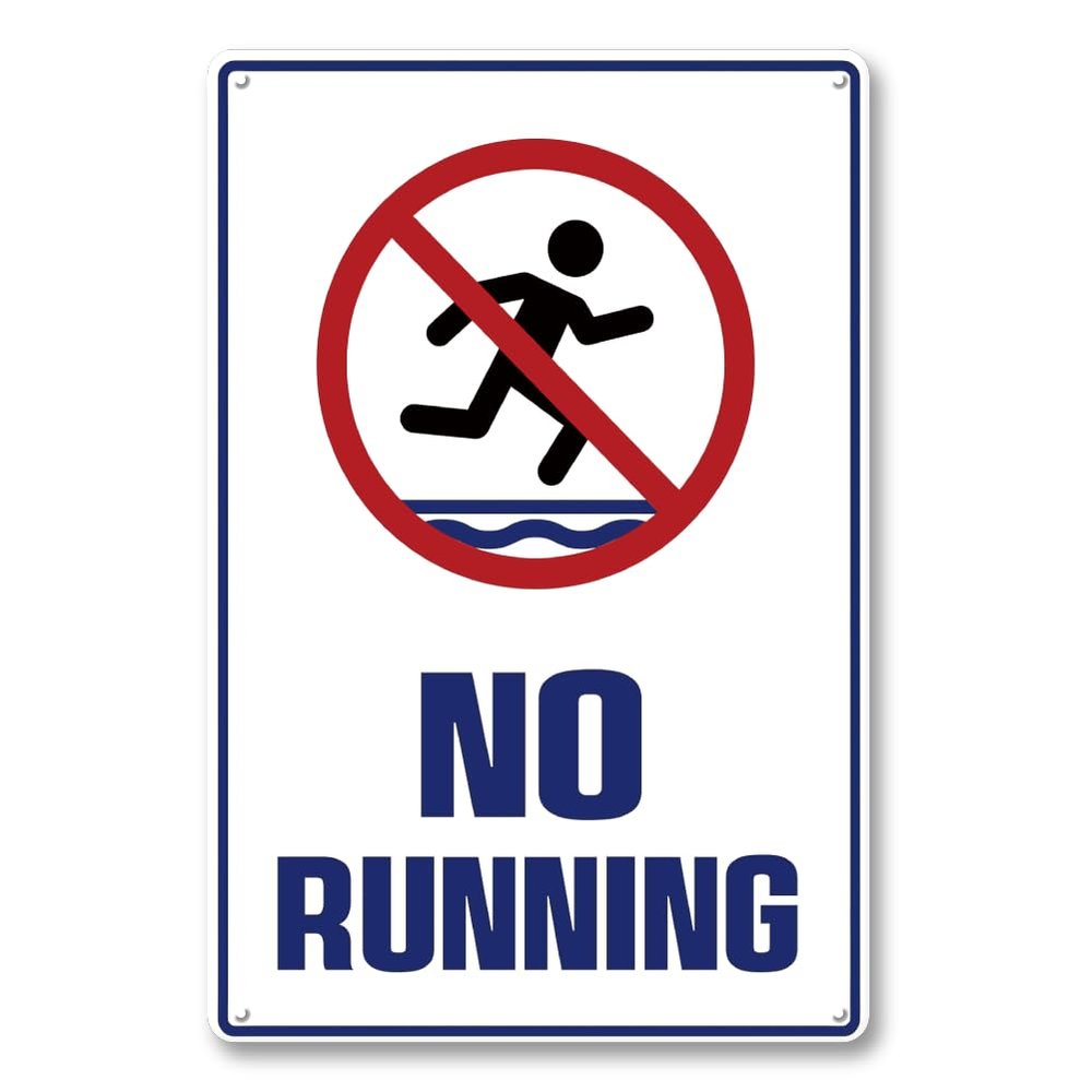 LIZATIC Pool Rules Signs - No Running, 8 x 12 Inches Metal Aluminum Safety Warning Sign for School, Pool, Outdoor and Indoor, Rust Free, Fade Resistant (1PCS-White/Blue)