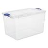 66 Quart Clear Plastic Storage Container with Blue Latch Lid, Large Storage Bin view 1