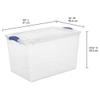 66 Quart Clear Plastic Storage Container with Blue Latch Lid, Large Storage Bin view 3
