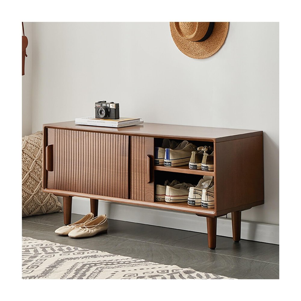 DQSPDBD Wood Shoe Bench - Entryway Storage Rack with Shelves and Cabinets for Living Room, Bedroom, or Entryway