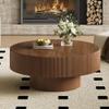 MTFY 31.5 Inch Round Drum Coffee Table, Modern Handcraft Fluted Drum Coffee Table, Wooden Round Coffee Table Center Table Cocktail Table with Stable Pedestal for Living Room Apartment (Walnut) view 1