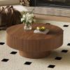 MTFY 31.5 Inch Round Drum Coffee Table, Modern Handcraft Fluted Drum Coffee Table, Wooden Round Coffee Table Center Table Cocktail Table with Stable Pedestal for Living Room Apartment (Walnut) view 2