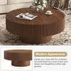 MTFY 31.5 Inch Round Drum Coffee Table, Modern Handcraft Fluted Drum Coffee Table, Wooden Round Coffee Table Center Table Cocktail Table with Stable Pedestal for Living Room Apartment (Walnut) view 4