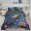 ANALTIRCE Coverless Quilt Set with 2 Pillowcases, 7.5 Tog 90" x 90" Size Reversible Duvet All Seasons with Underwater World Pattern, Lightweight and Warm Blue 3 Comforter Queen view 1