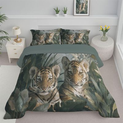 ANALTIRCE Sage Green 68" x 86" Duvet, Reversible Coverless Children Boys Girls 2 Duvet, Twin Washable Quilt 7.5 Tog for All Seasons, Abstract Banana Leaf Comforter with 1 Pillowcases