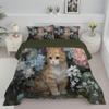 ANALTIRCE Kids 90" x 90" Coverless Duvet for All Seasons, Reversible Washable 3 Quilt with Watercolor Hydrangea Patterns, Grass Green Comforter with 2 Pillowcases 50x75cm, Queen view 1