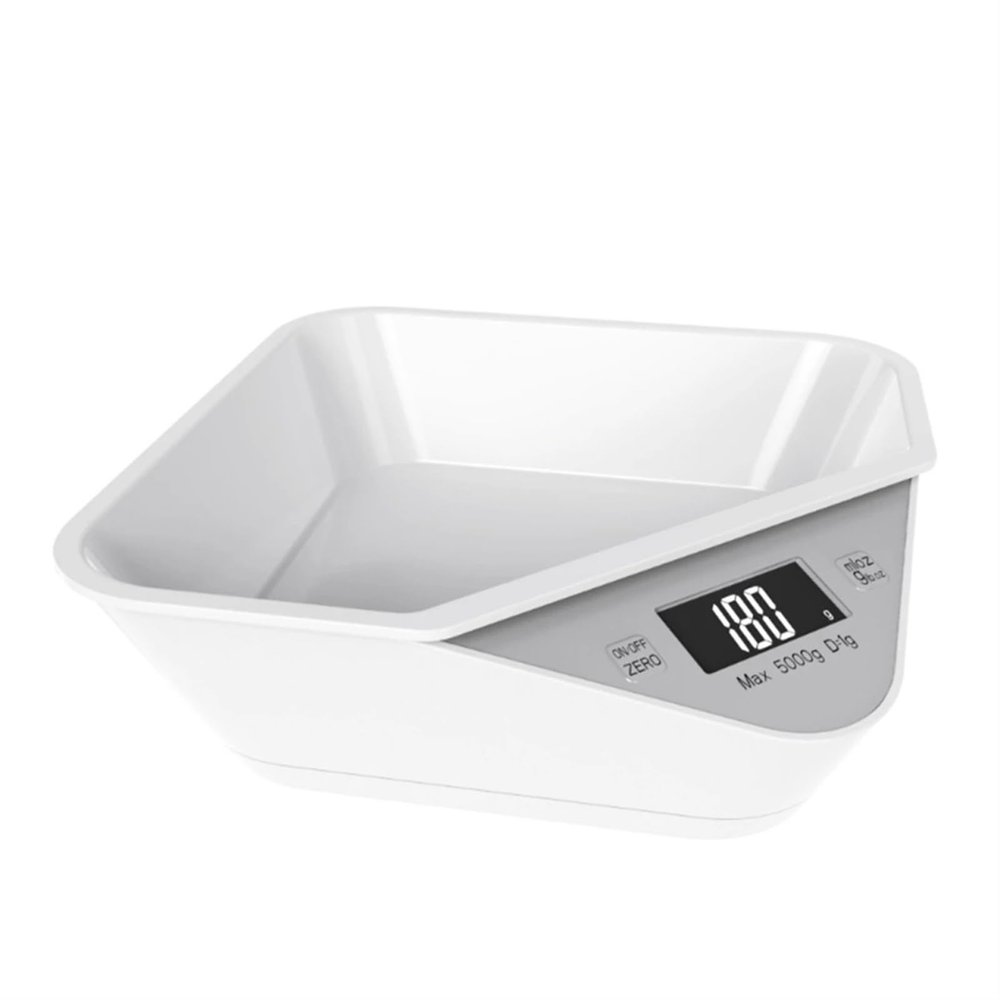 10KG/1g Pet Scale Cat Dog Food Scale with Basin Digital Kitchen Scale Waterproof Baby Infant Weight Scale Easy Clean Tray Scale(White 5KG-1g)