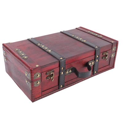 Walfront Vintage Suitcase with Brass Hardware and PU Leather Handle, Decorative Storage Trunk for Home and Wedding Keepsakes, 13.58x4.33x8.07in