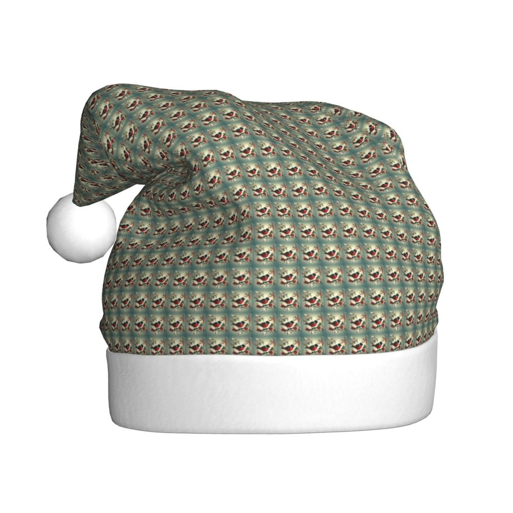 HTTUP Teal Birds Musical Note Print Men Women Christmas Hat For Decor Party New Year Festive Celebrations Xmas Headwear