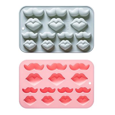 Silicone Lips and Moustache Mould Set, Pink and Grey, 2-Pack Food Grade Baking Moulds for Chocolate, Ice, Candy Making