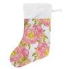 14" Large Christmas Stocking, Red Yellow Floral Fireplace Hanging Stocking Velvet Decorations with White Cuff, Xmas Stockings Gift for Family Holiday Christmas Party Gift view 1