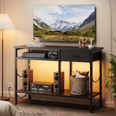 42" LED Console Table with Storage Shelves Modern Sofa Table with Drawer, Multi-Tier Storage Shelves for Living Room & Hallway