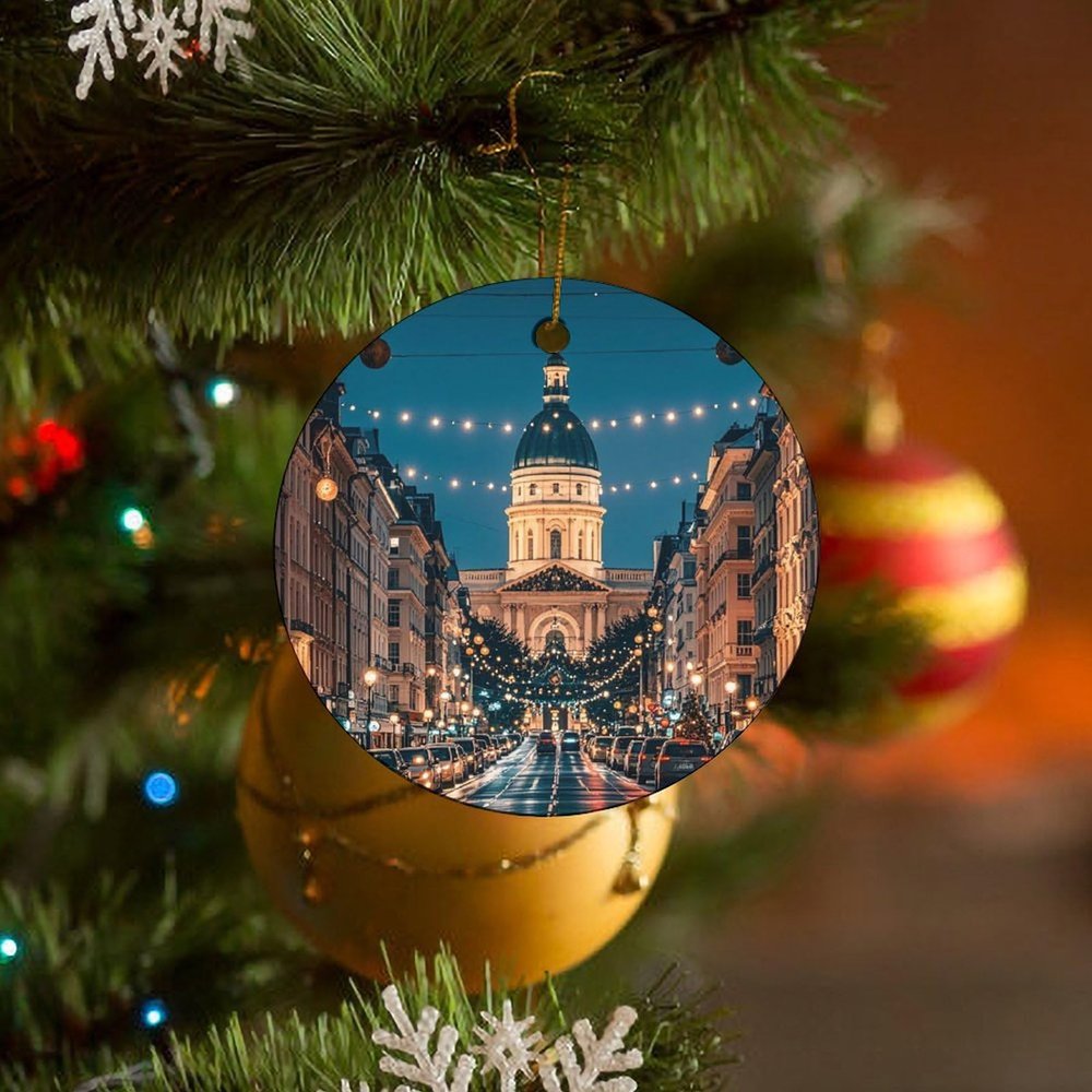 1 Pcs Christmas Tree Decoration The Streets on Christmas Eve Ceramic Ornaments Hanging Xmas Tree Decor Pendant Funny Christmas Ornament for Home New Year Party Supplies Holiday Keepsake Present