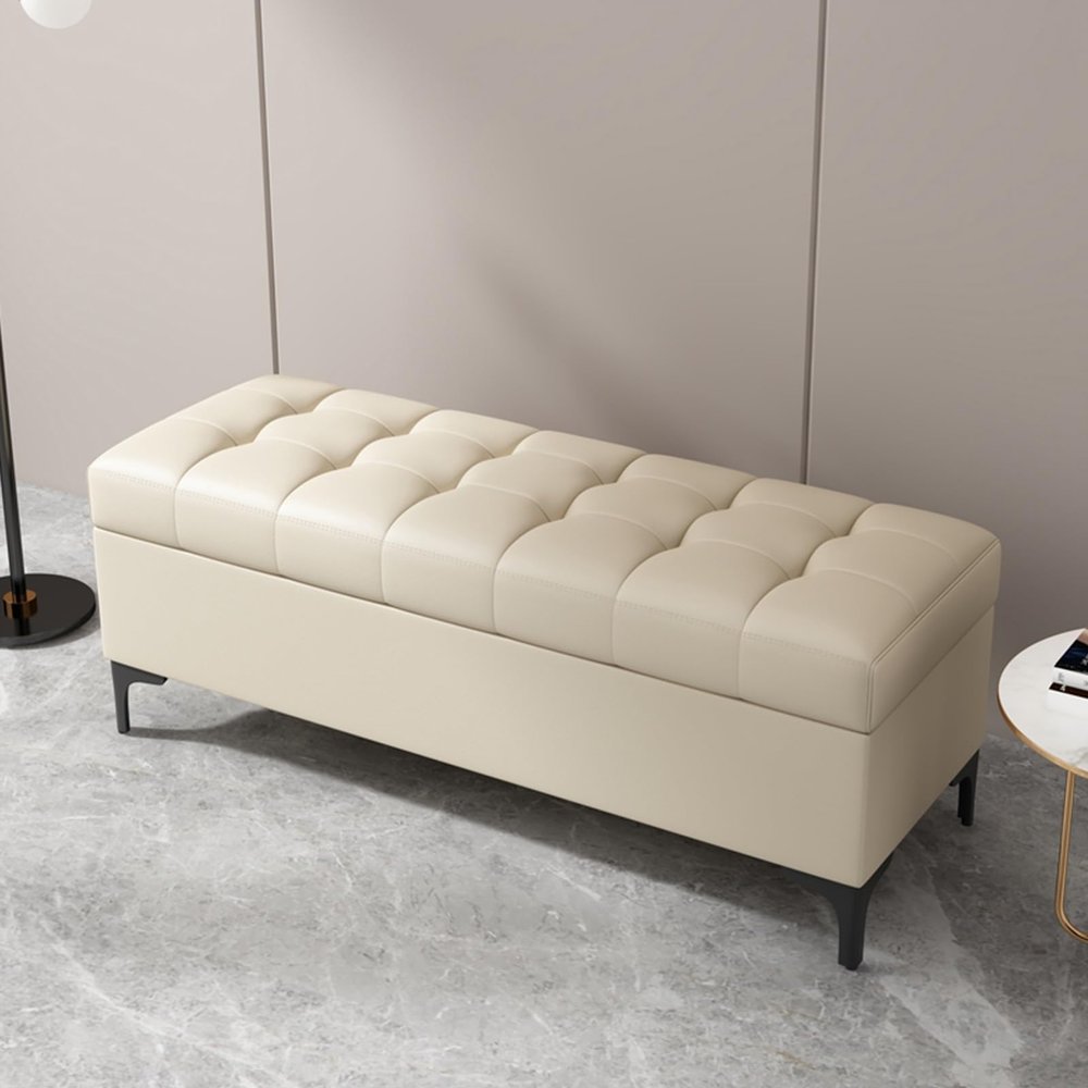 TUPAFJU Rectangular Leather Ottoman with Storage with Locks,Storage Ottoman Footstool,Storage Benchfor Living RoomBedroomend of Bedentryway(Beige,150cm/59in)