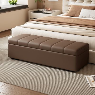 SEIFE Entryway Leather Storage Shoe Ottoman,Bedroom Storage Ottoman Footstool,Storage Benchfor Living Roomend of Bed(Brown,130cm/51in)