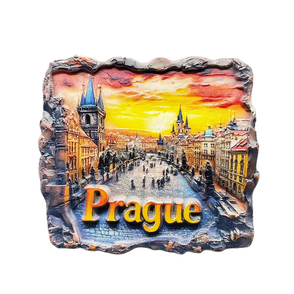 Astronomical Clock Square, Prague Sunset Scene, Czech Republic Tourism Tourist Travel Gift Souvenir 3D Resin Decorative Refrigerator Fridge Magnet Sticker Craft Home Kitchen Decoration