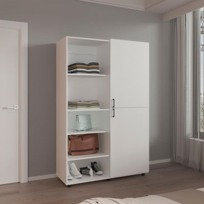 DEPOT E-SHOP Brewster Wardrobe, 2 Doors, 6 Legs, 7 Shelves, White - Wardrobe