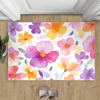 5x6 Rug Watercolor Flowers Rugs for Boys Room Gradient Art Rug Abstract Flowers Area Rug Non Slip Printed Low-Pile Indoor Floor Carpet for Home Decor