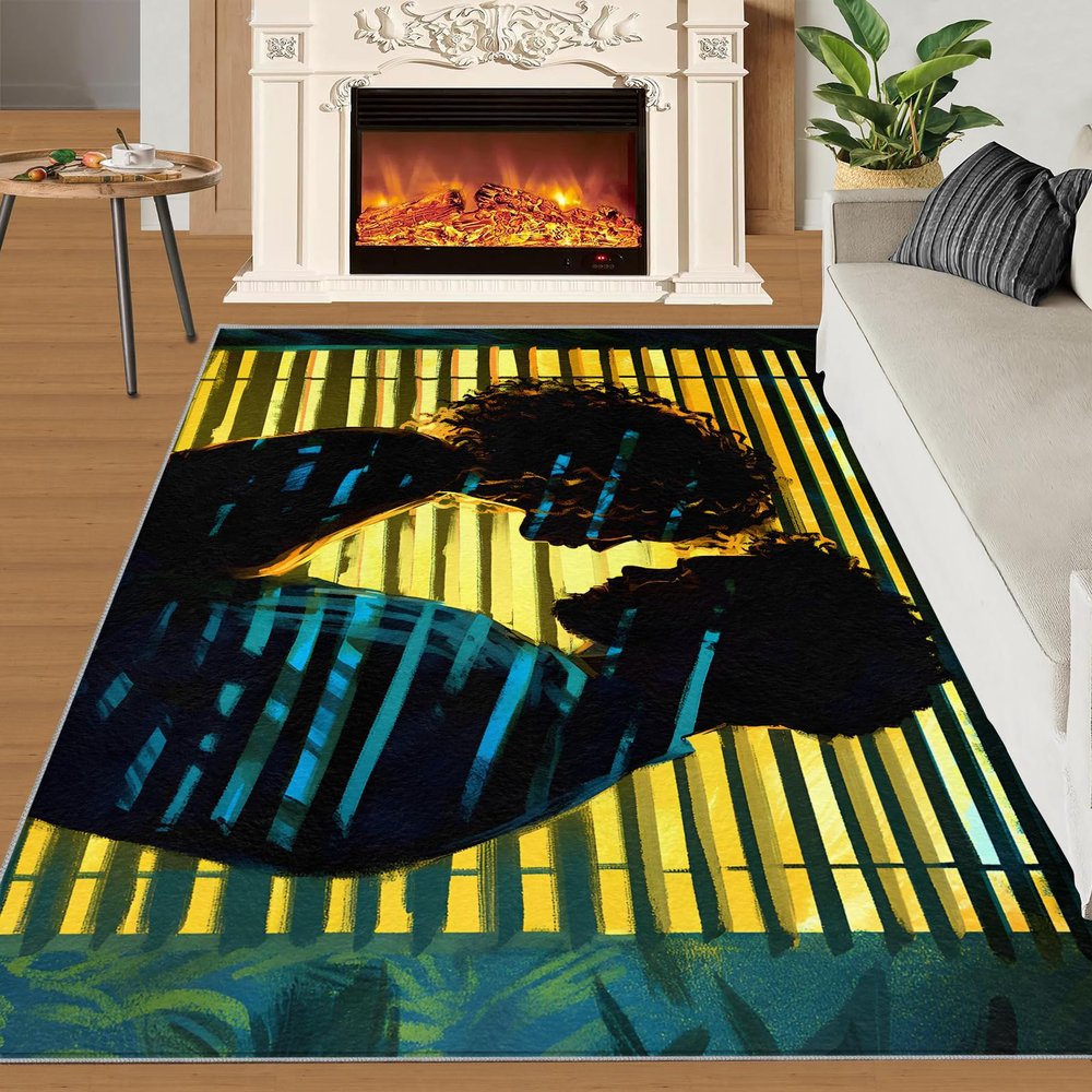 5x6 Rug Couple Silhouettes Rugs for Boys Room Romantic Art Rug Abstract Figures Area Rug Non Slip Printed Low-Pile Indoor Floor Carpet for Home Decor