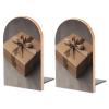 Heavy Duty Bookend Non-Slip Brown Gift Box Book Stopper Wooden Bookends with Metal Base Book Ends Decorative Books Holderd for Bookshelf Office Supplies view 1