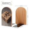 Heavy Duty Bookend Non-Slip Brown Gift Box Book Stopper Wooden Bookends with Metal Base Book Ends Decorative Books Holderd for Bookshelf Office Supplies view 2