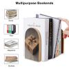 Heavy Duty Bookend Non-Slip Brown Gift Box Book Stopper Wooden Bookends with Metal Base Book Ends Decorative Books Holderd for Bookshelf Office Supplies view 3